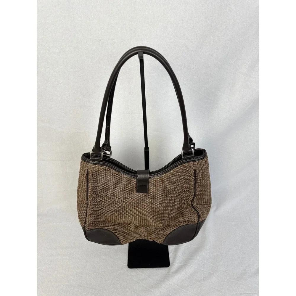 The Sak Brown Woven Shoulder Bag /Purse Dark Brown Faux Leather‎ Trim